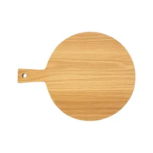 Interiors by Premier Large Oak Wood Paddle Chopping Board, Round Cutting Board for Kitchen, Stylish Natural Wood Chopping Board