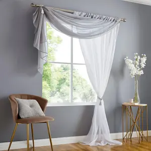 Double Display Voile 150cm x 229cm Silver/White Slot Top Curtain Panel