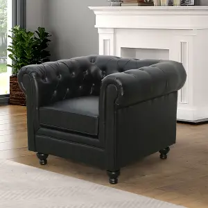 Hertford Chesterfield Faux Leather 1 Seater Sofa In Black