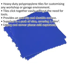 9 Pack Durable Heavy Duty Floor Tiles - 400x400mm Blue Treadplate for Workshops and Garages