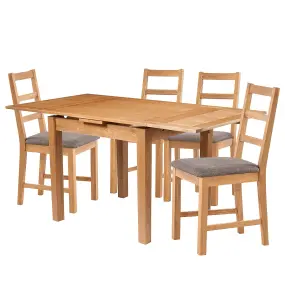 Hallowood Furniture Waverly Small Extending Table with 4 Ladder Back Oak Chairs with Steel Grey Fabric Seats