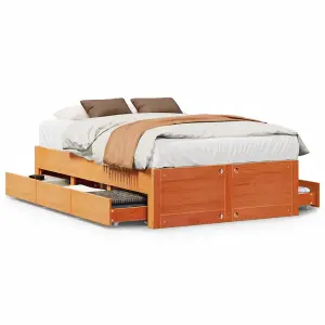 Berkfield Bed Frame without Mattress with Drawers Wax Brown 120x190 cm Small Double Solid Wood Pine