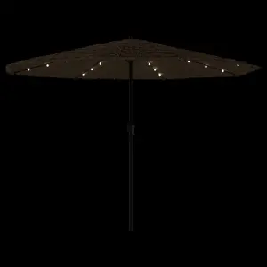 Berkfield Garden Parasol with LEDs and Steel Pole Brown 388x388x248 cm