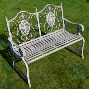 Antique Grey Metal Garden Bench