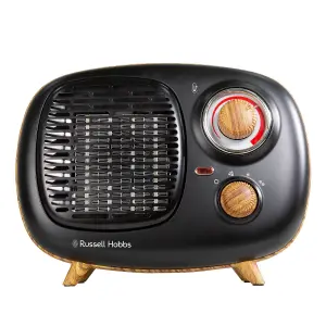 Russell Hobbs Fan Heater Scandi Wood Effect 1500W Portable Electric Retro Black Ceramic Heater RHRETPTC2001WDB