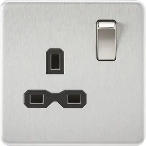 Knightsbridge Screwless Single Switched Socket 1 Gang 13A 2 Pole Brushed Chrome / Black - SFR7000BC