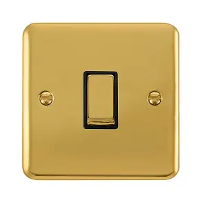 Curved Polished Brass 10A 1 Gang 2 Way Ingot Light Switch - Black Trim - SE Home