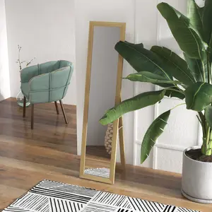 Mahalet Rectangle Wood Floor Mirror Gold