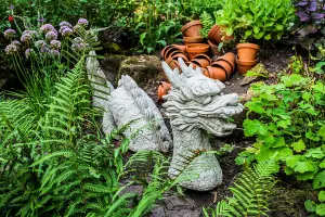 3 Piece Stone Cast Dragon Statue