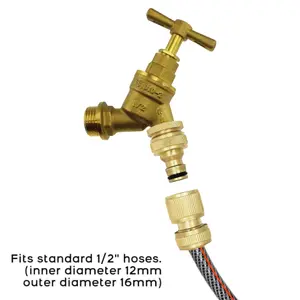 Outdoor Garden Tap with Hose Pipe Quick Connector, Solid Brass Set, 1/2" BSPM Inlet BIB Water Tap and Matching 1/2" Hose Connector