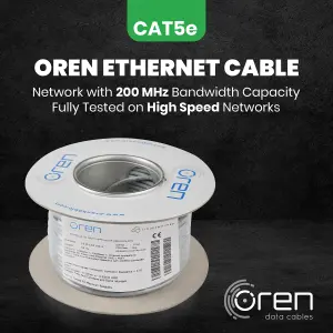 Oren CAT5e 50m Ethernet Cable - 24 AWG Pure Copper Wire - 200 MHz Bandwidth UTP Internet LAN Network Cable