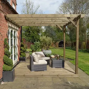 Wall Mounted Pergola and Decking Kit - L240 x W240 x H270  cm - Rustic Brown