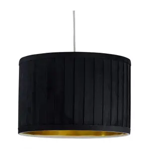 First Choice Lighting Sundance Black Velvet Pleated 30cm Lamp Shade with Gold Inner