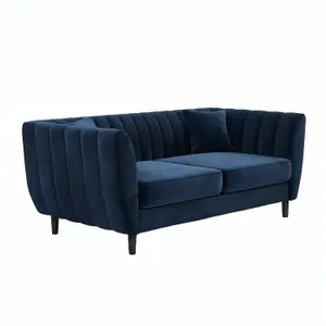 Solace+Co Remi 2 Seater Mid Century Velvet Sofa - Navy