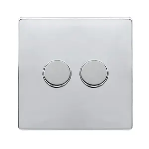 Polished Chrome Screwless Plate 2 Gang 2 Way LED 100W Trailing Edge Dimmer Light Switch - SE Home