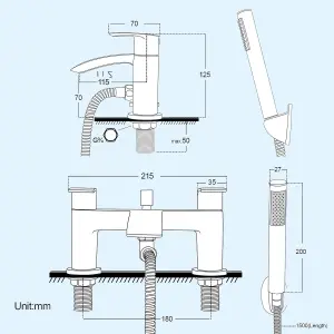 Libra Waterfall Basin Mono Mixer Tap, Bath Shower Mixer Tap & Waste Matte Black