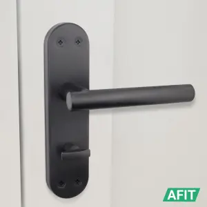 AFIT Black Bathroom Door Handle Set - 1 Pair of Internal T-Bar Handles on Backplate with Lock (64mm) - Olvera Range