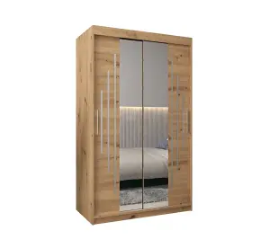 Contemporary York I Mirrored Sliding Door Wardrobe with Shelves and Hanging Rails in Oak Artisan (H)2000mm (W)1200mm (D)620mm