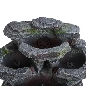 Grey Faux Rock Solar Power Resin Garden Water Fountain Water Feature with LED Lights