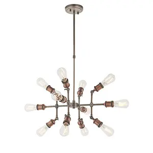 Luminosa Hal Large Industrial Style Multi Arm Pendant Light, Aged Pewter & Copper with Adjustable Heads