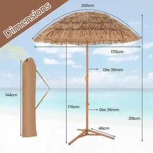 Costway 170cm Thatched Tiki Umbrella Hawaiian Beach Umbrella Push Button Tilt