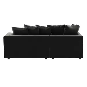 Brooklyn Plush Velvet 3 to 4 Seater L Shaped Corner Sofa Foam Black Left Hand Facing