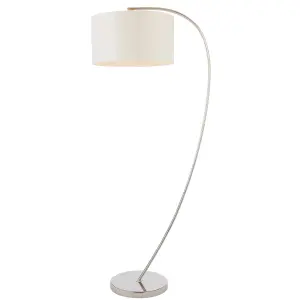 1.5m Curved Floor Lamp Nickel & White Shade Arched Standing Living Room Light