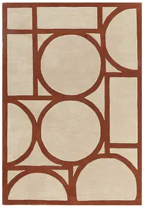 Rust Geometric Wool Bordered Geometric Rug For Bedroom & Living Room-120cm X 170cm