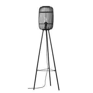 Luminosa Mathias Base & Shade Floor Lamp, Dark Bamboo, Plywood With Matt Black Paint