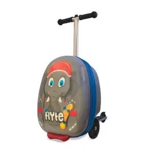 Flyte Scooter Suitcase Folding Kids Luggage - Eddie the Elephant, Hardshell, Ride On with Wheels, 2-in-1, 18 Inch, 25 Litre