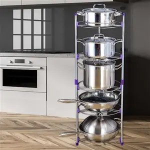 Labtec Pan Rack Stainless Steel 5 Tier Pan And Pot Kitchen Organiser Rack Adjustable Multi-Layer Rack Saucepan Stand Pan Lid Organizer Standing