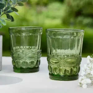 Set of 2 Vintage Luxury Green Drinking Glass Whiskey Glass Tumblers 240ml