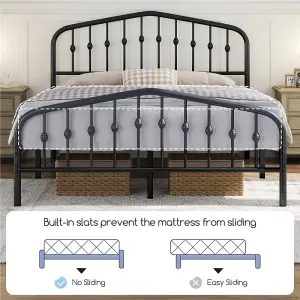 Yaheetech Black 5ft King Metal Bed Frame with Arched Headboard and Footboard