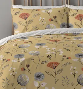 Copenhagen Home Olia Reversible Double Duvet Cover Set with Pillowcases - Ochre