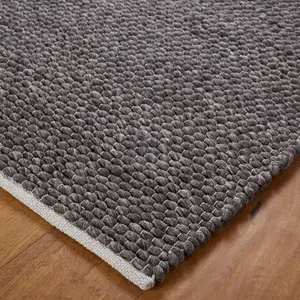 Handmade Modern Plain Wool Easy to Clean Textured Charcoal Rug for Living Room & Bedroom-80cm X 150cm