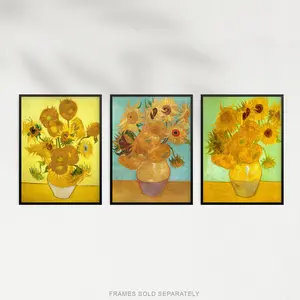 Ablah Sunflowers Collection Paintings by Vincent Van Gogh - 3 Piece No Frame Print 29.7" H x 21" W x 0.4" D