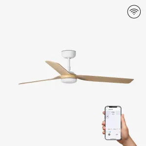 Luminosa Punt White, Light Wood Ceiling Fan With DC Motor Smart