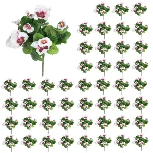 Blooming Artificial - 28cm / 1ft White / Pink Fake Pansy Bush Multi-Pack