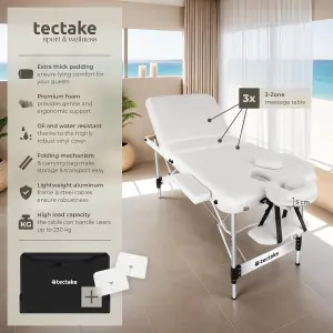 Massage Table Phuket - 3 zones, 70 cm wide, aluminium frame, carry bag & masks - white