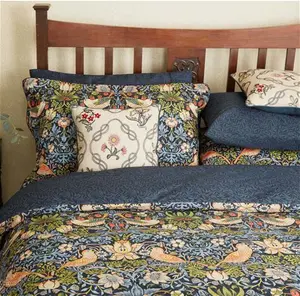 William Morris Bedding, Strawberry Thief Bedspread 265X260cm, Indigo