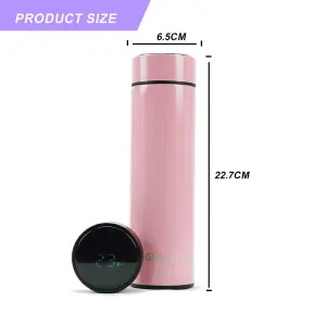 Smart 500ml Water Bottle Stainless Steel Vacuum Flask With Temperature Display Pink