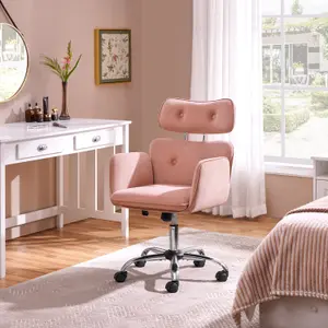 Yaheetech Velvet Desk Chair with Adjustable Headrest - Pink