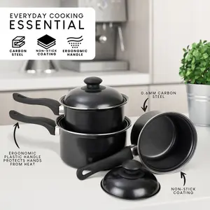 Essentials By ProChef Carbon Steel 3 Piece Pan Set with Lids