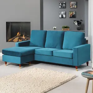 Hendrick Reversible Velvet Fabric Corner Sofa - Teal