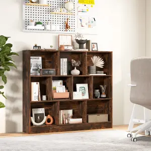 COSTWAY 10-Cube Bookshelf 3-Tier Wood Display Shelf 120cm Storage Organizer