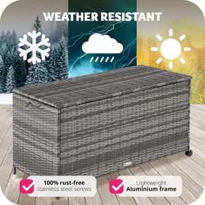 Storage Box - aluminium frame, rattan weave, 117 x 54 x 64 cm - grey