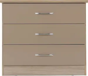 Nevada 3 Drawer Chest in Oyster Gloss Light Oak Effect Veneer