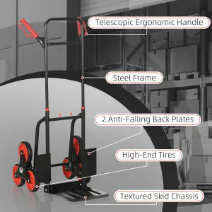 DURHAND Climbing Stairs Trolley Hand Trucks 6-Wheels Foldable Load Cart Steel