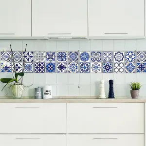 Walplus Spanish and Moroccan Blue Tile Stickers PVC