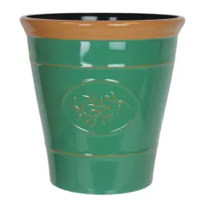 Olive Planter 23cm Dark Green with Brown Rim